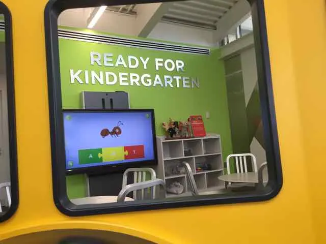 A sign that says Ready for Kindergarten at a columbus metropolitan library
