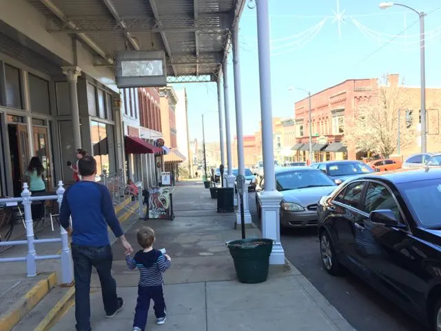father and son in downtown Mansfield Ohio 