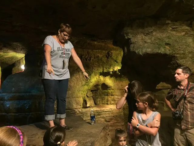 a tour guide talking at Olentangy Indian Caverns