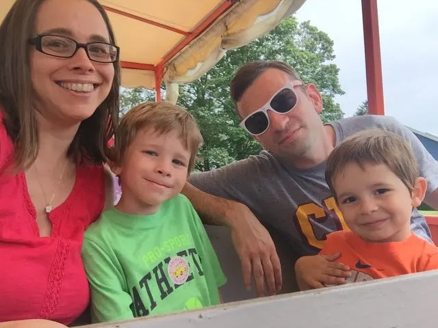 A family taking the Put-in-Bay Tour Train.
