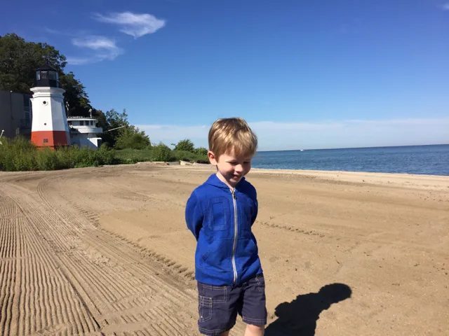 Boy on Lake Erie beach