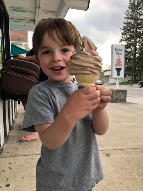 boy and ice cream cone at Cream & Sugar, Columbus, Ohio