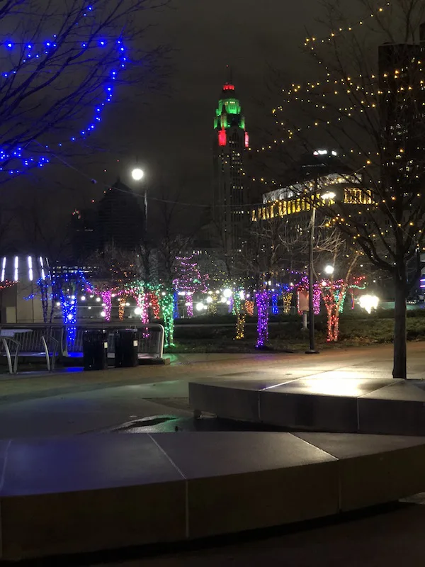 christmas lights on the scioto mile, bicentennial park, columbus, Ohio