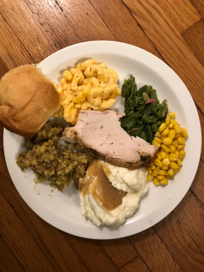 Thanksgiving food on a plate