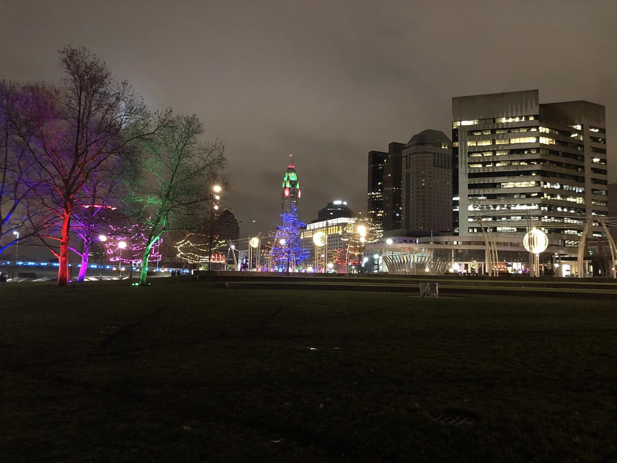 Holiday lights on the Scioto Mile