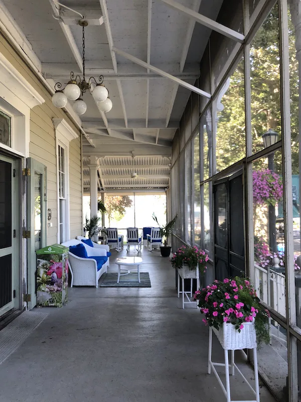 front porch at Hotel Lakeside
