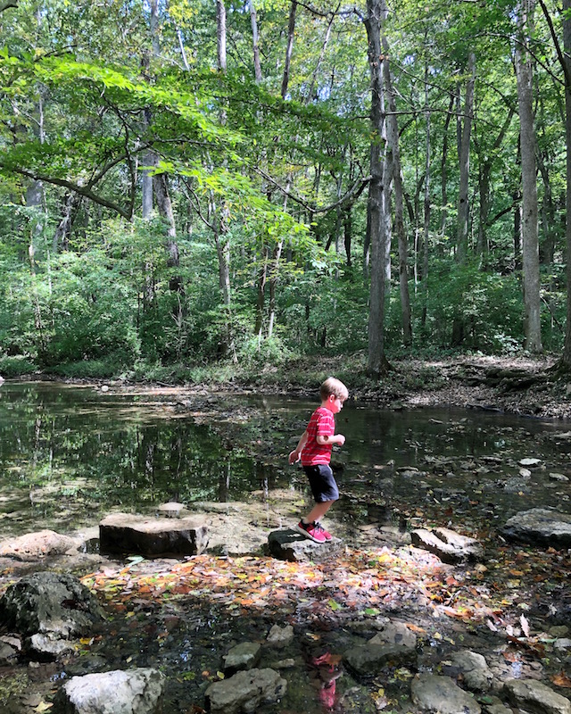 boy hiking in Glen Helen Nature Preserve, Yellow Springs, Ohio 