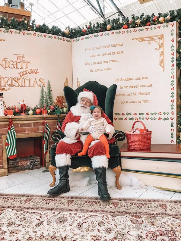 child on Santa's lap at Easton Town Center in Columbus, Ohio