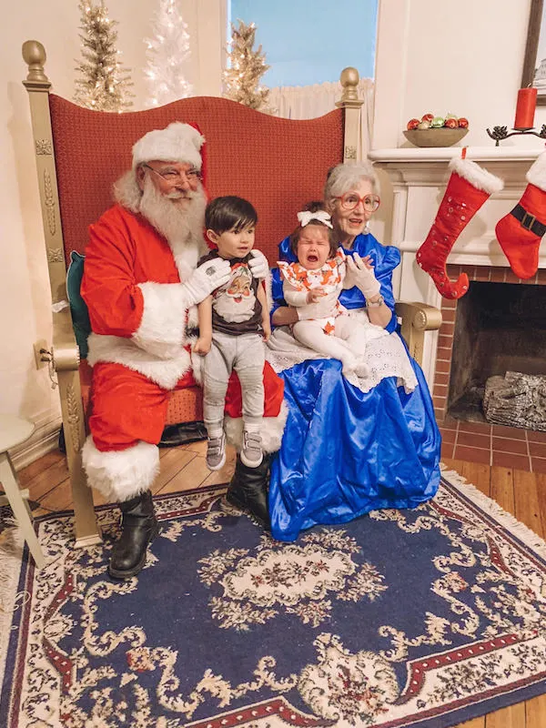 kids with Santa and Mrs. Claus at the Snowflake Castle in Westerville, Ohio