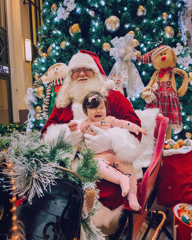 Child crying on Santa's Lap at the Lazarus Building in Columbus, Ohio