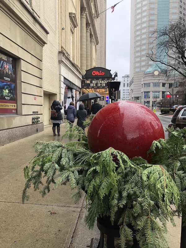decorations outside Ohio Theatre in downtown Columbus.