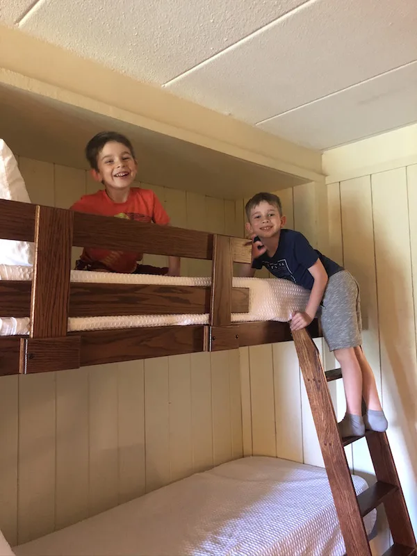 boys on a bunk bed at Salt Fork State Park Lodge