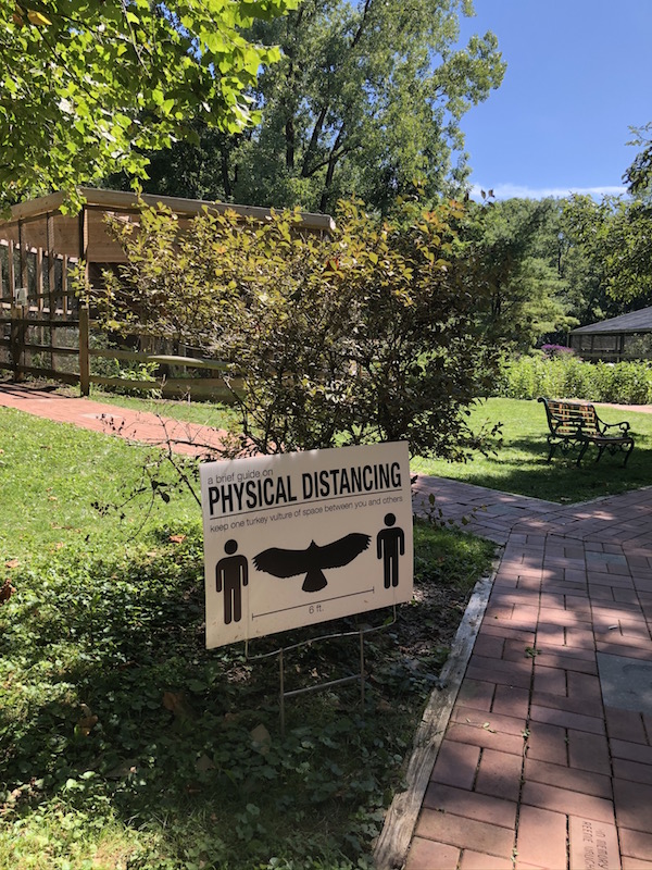 physical distancing sign at Ohio Bird Sanctuary