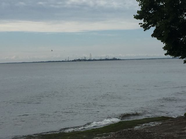 view of Cedar Point from across Lake Erie