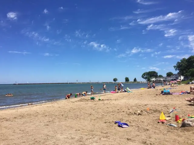 people on Main Street Beach in Vermilion Ohio - Lake Erie