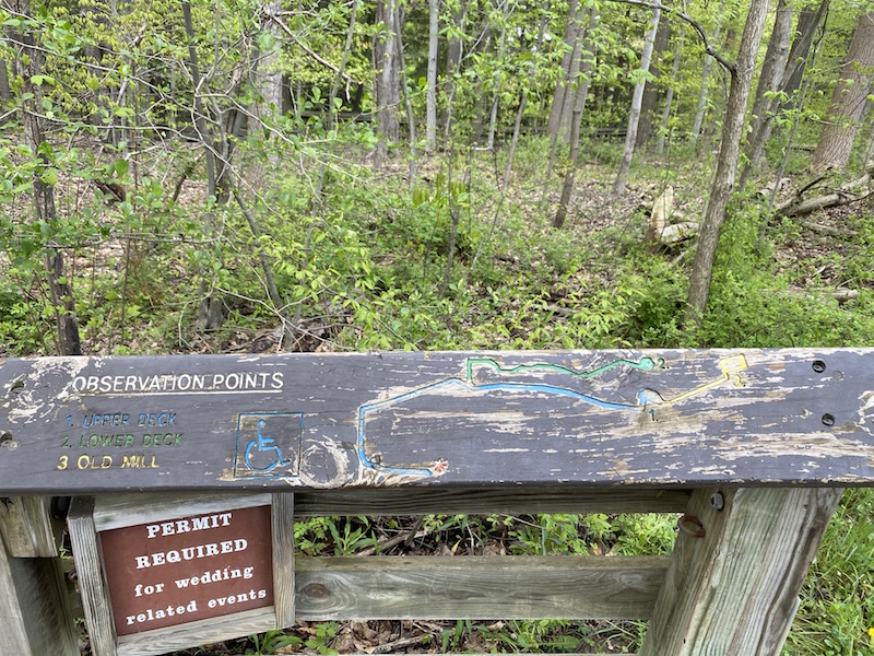 a carved map of the 3 observation points at Brandywine Falls.