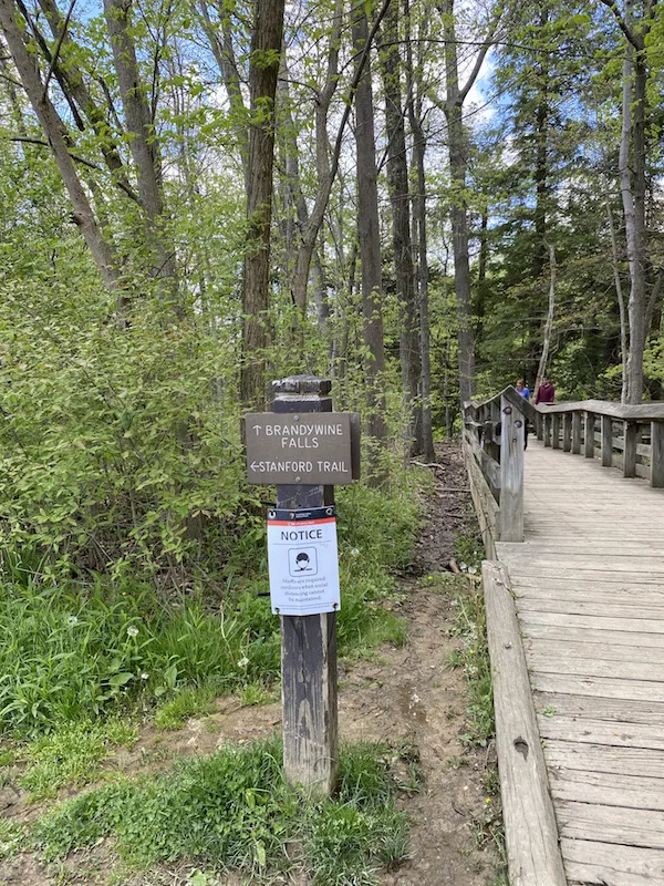 trail sign at Brandywine Falls.