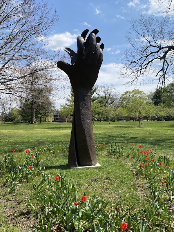 The Reach Out sculpture in the park.