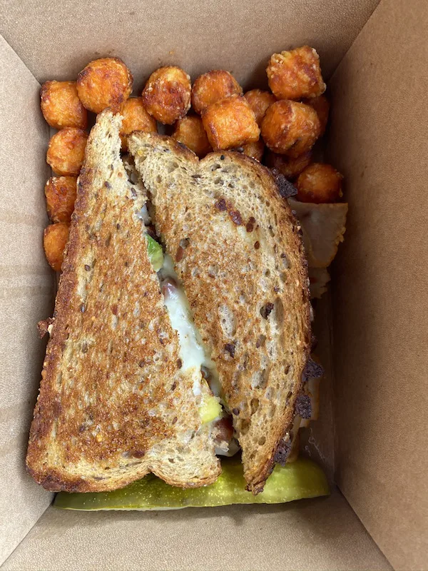 sandwich and tots from Black Fork Bistro.