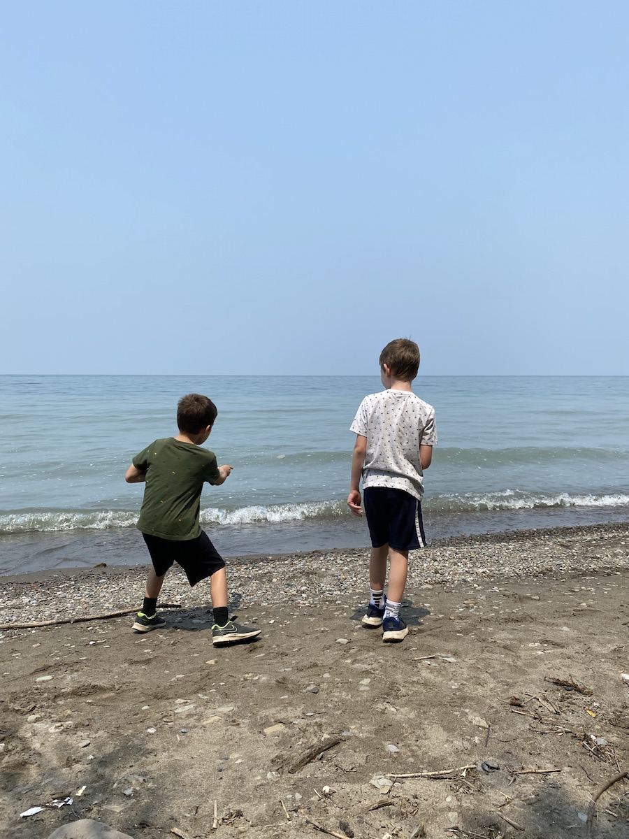 Two boys on the Beach at Lake Erie Bluffs in Perry, Ohio.