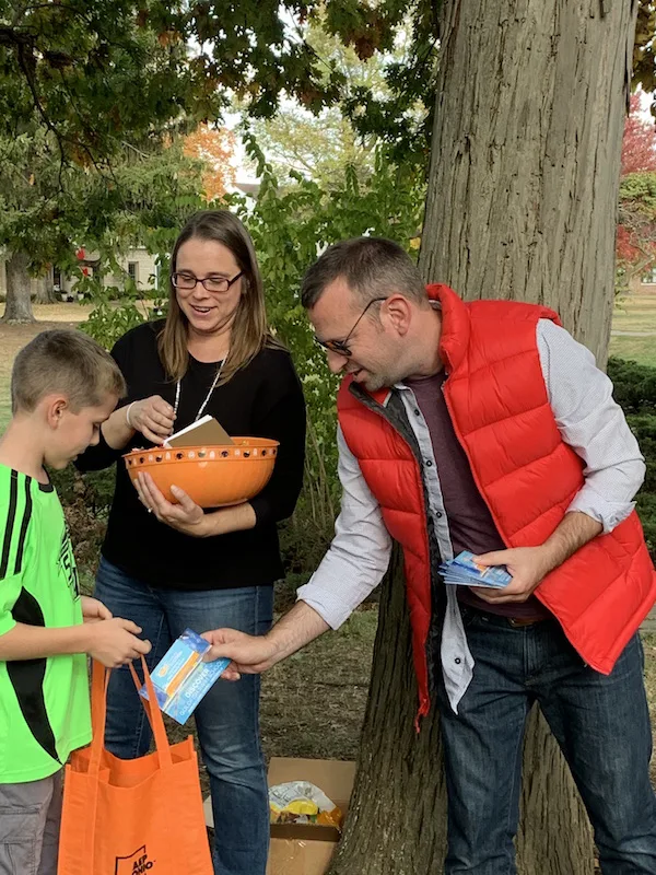 handing out candy in Westgate Park.