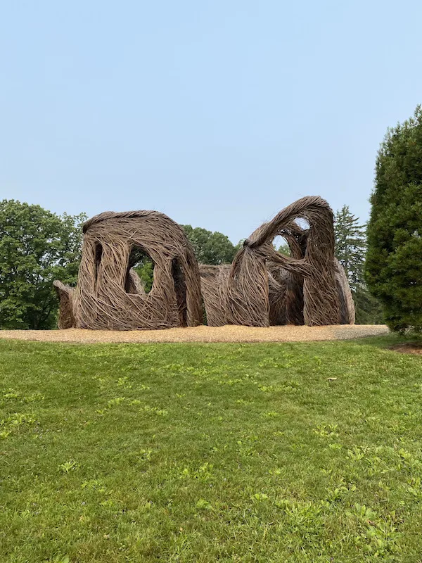 Tilt-a-Whirl Stickwork Sculpture by Patrick Dougherty at Holden Arboretum in Ohio.