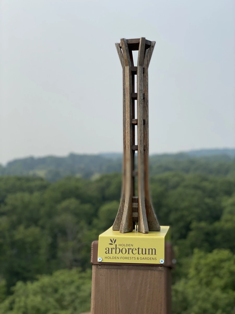 Miniature statue of the Kalberer Emergent Tower at Holden Arboretum.
