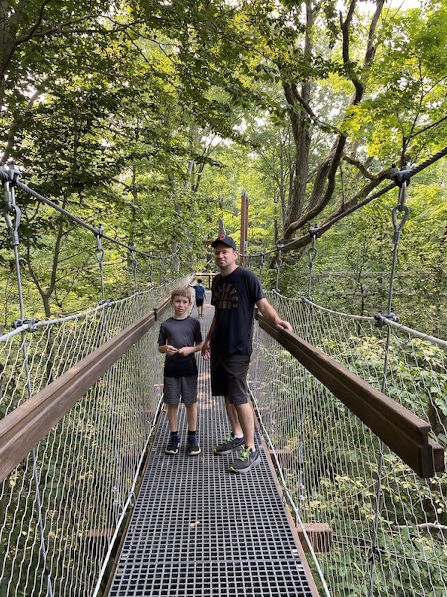 Boy and dad on holden arboretum canopy walk.