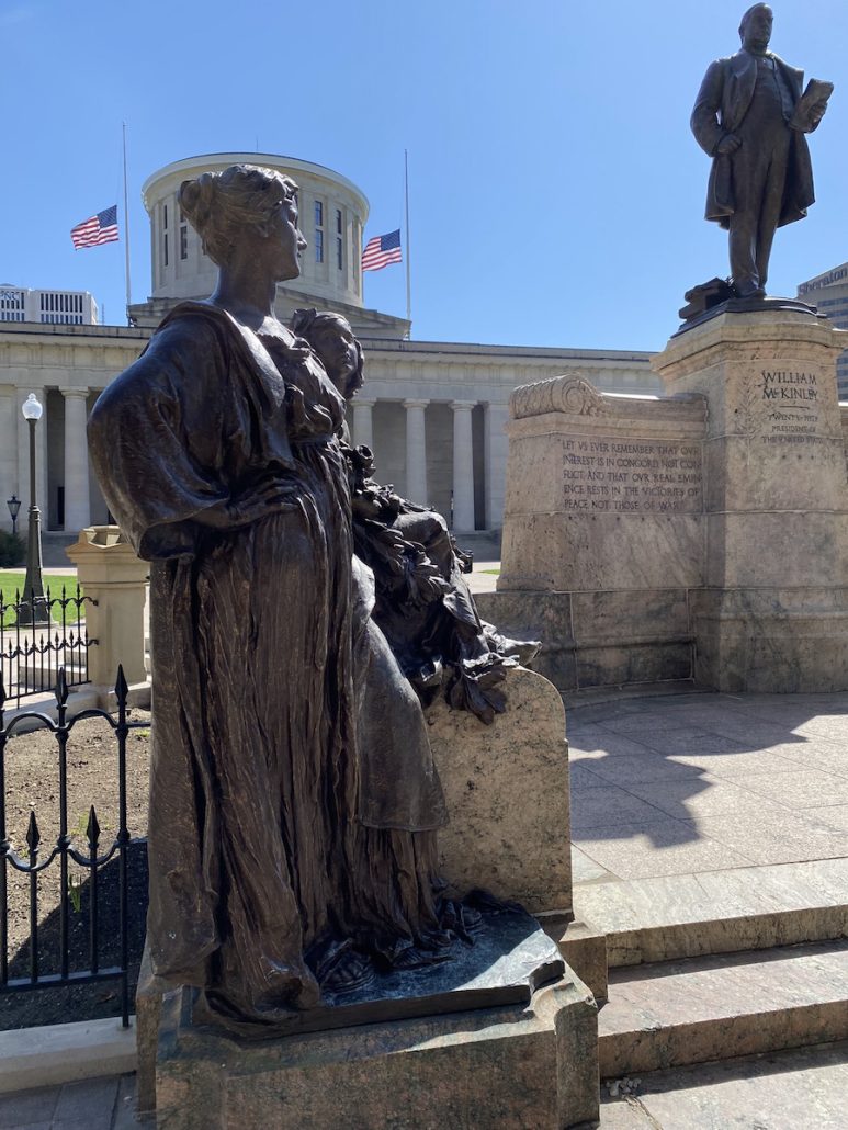The William McKinley Monument at the Ohio Statehouse in downtown Columbus.