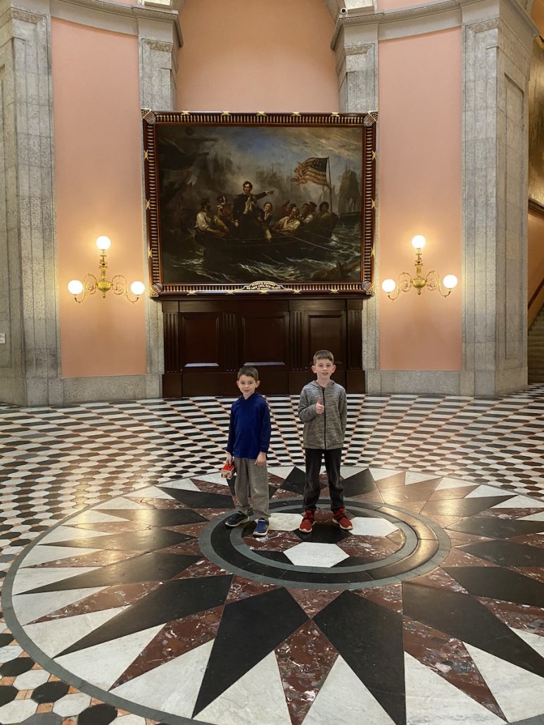 Boys standing in the Ohio Statehouse Rotunda.