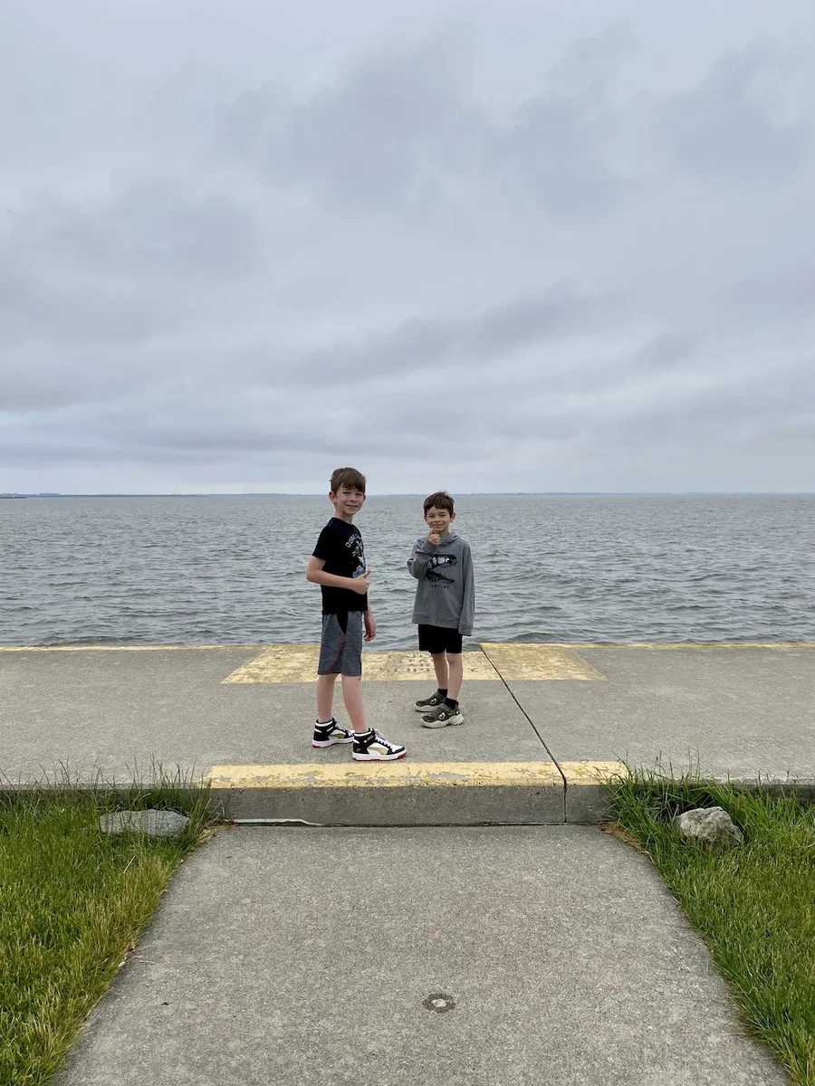 Two boys on Lake Erie at Maumee Bay.
