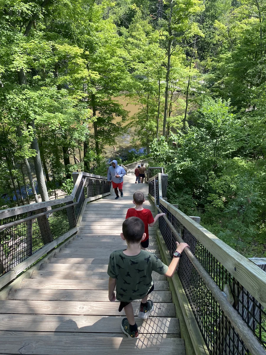 Coming down the Fort Hill Stairs in the Cleveland Metroparks.