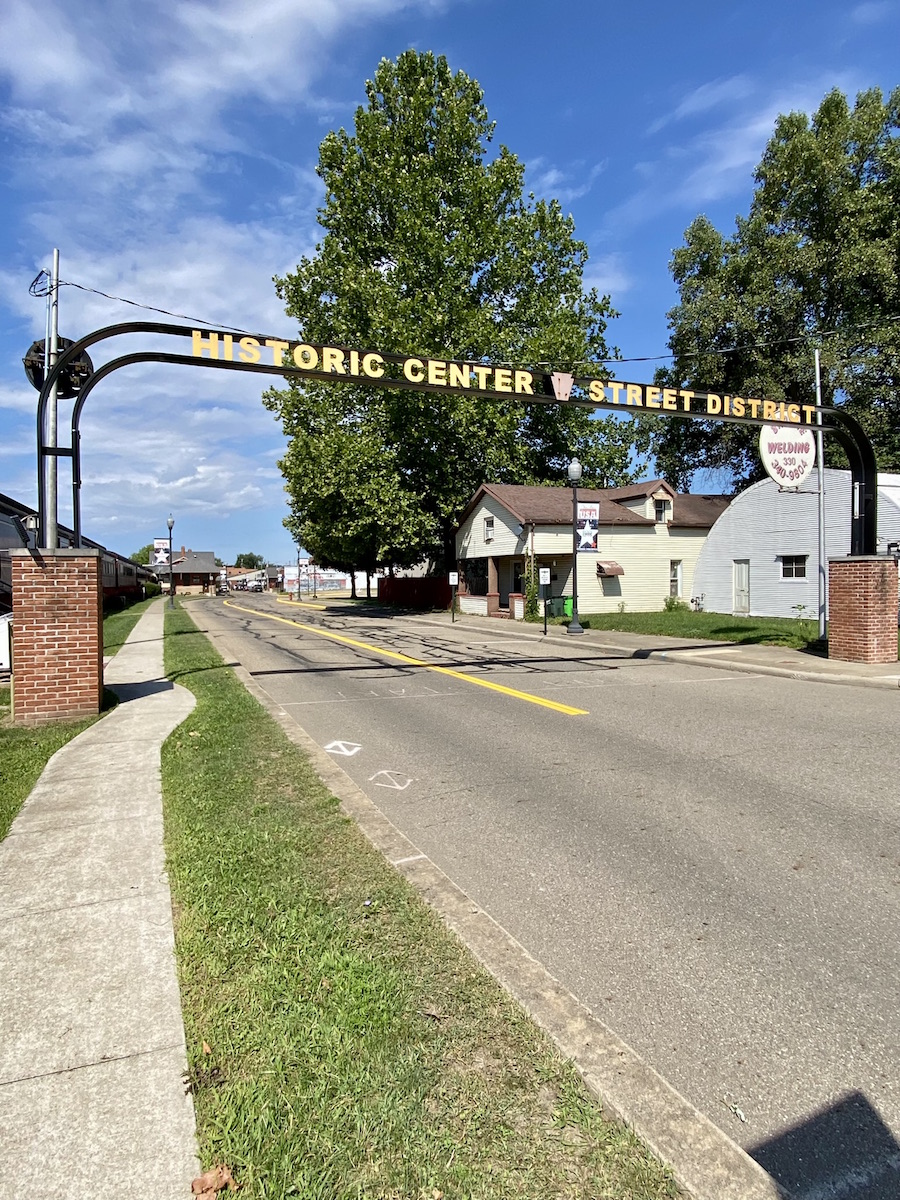 The entrance sign to Historic Center Street District in Dennison, Ohio.