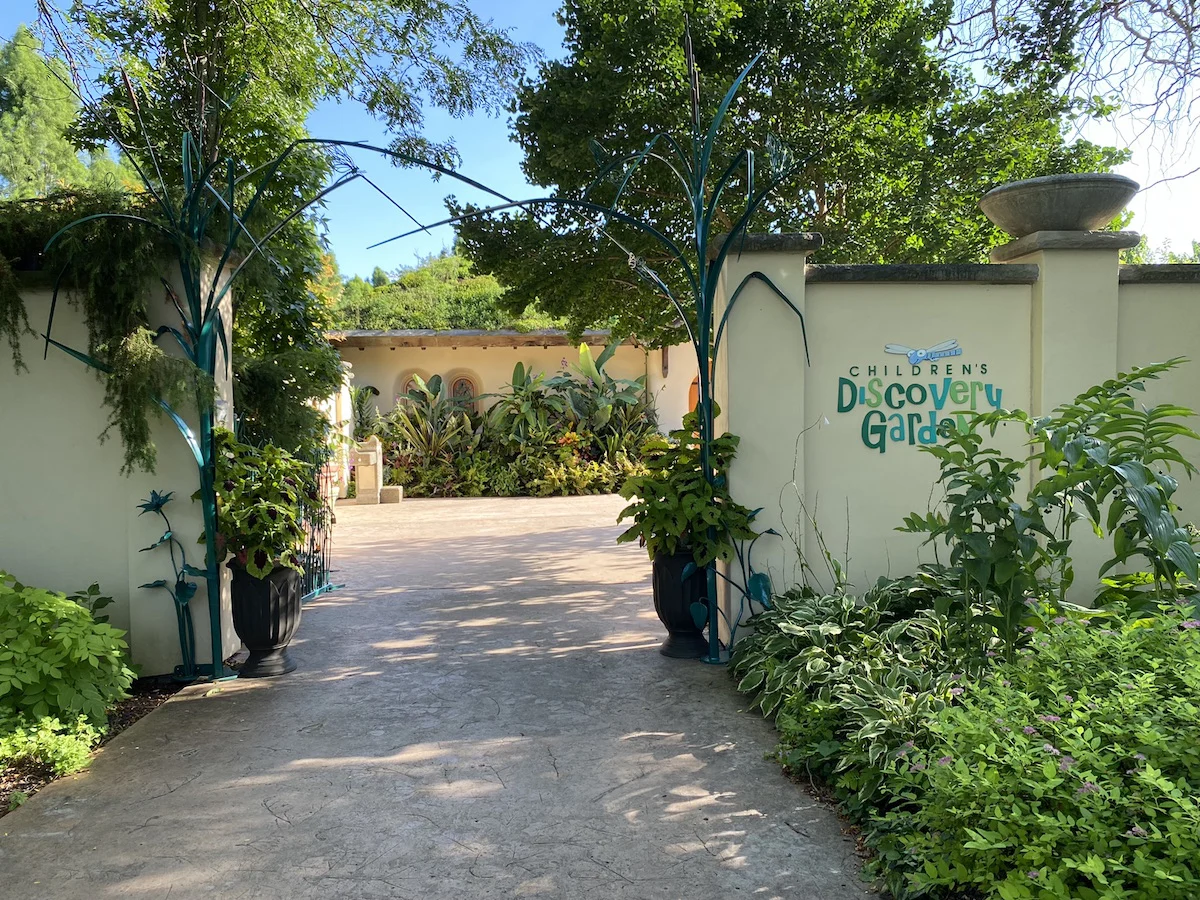 The entrance to the Children's Discovery Garden at Wegerzyn Gardens.