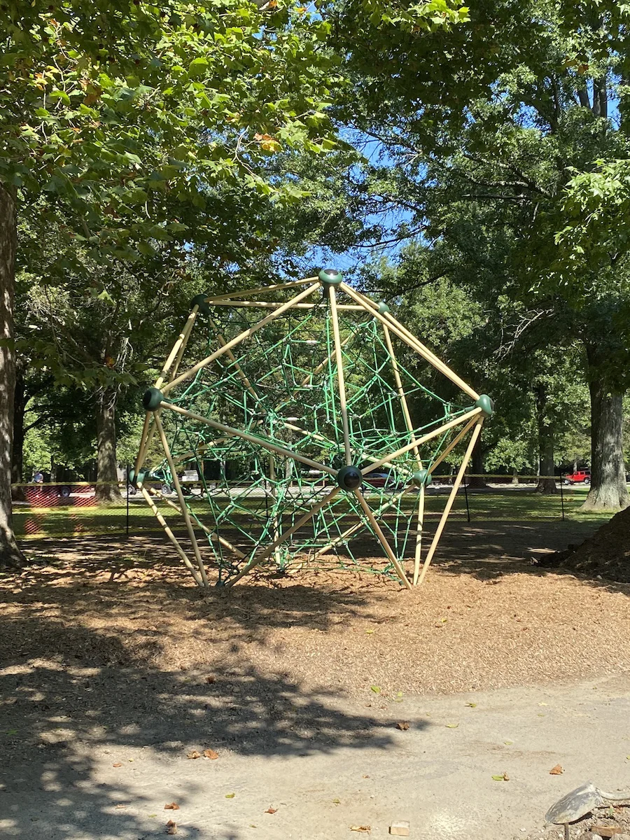Rope climbing structure on the playground.