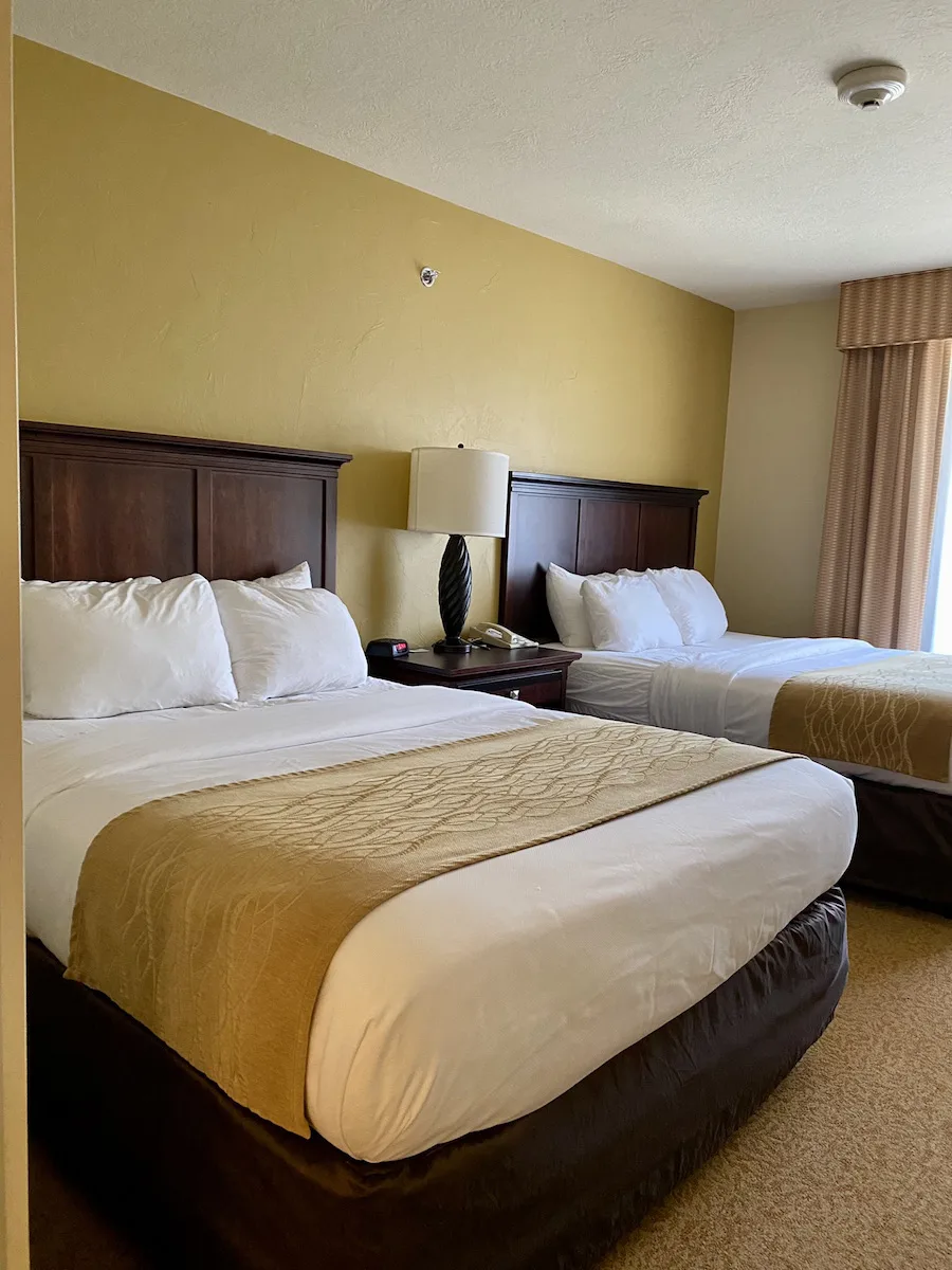 Inside of hotel room at Comfort Inn and Suites in Dover, Ohio. Where to stay in Tuscarawas County.