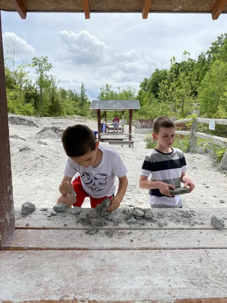 Two boys looking for fossils at Fossil Park in Sylvania, Ohio.