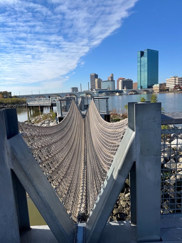 A rope bridge at Glass City Metro Park.