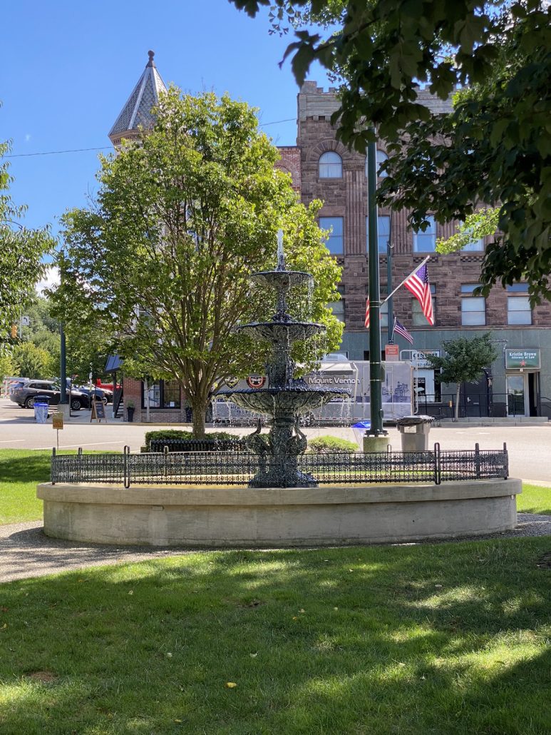 A fountain in the Mount Vernon Public Square in Knox County, Ohio.