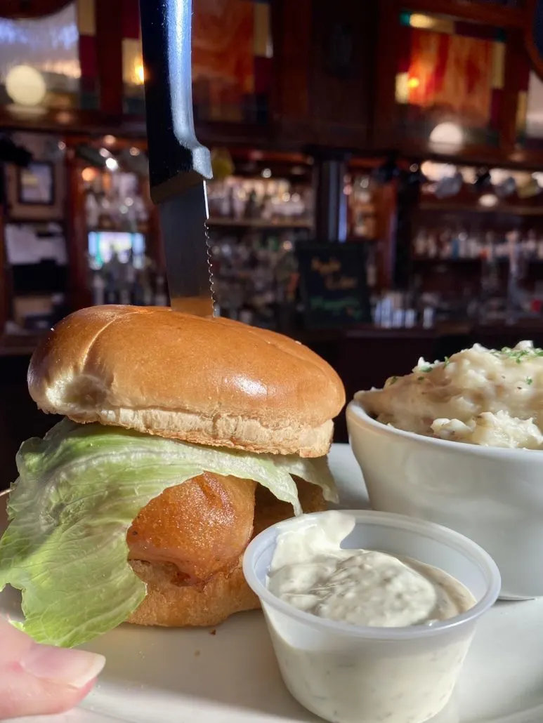A fish sandwich from O'Huids Gaelic Pub, a restaurant in downtown Lancaster, Ohio.