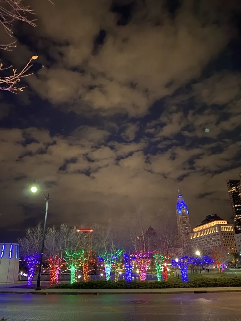 Christmas lights at Bicentennial Park in Columbus, Ohio.