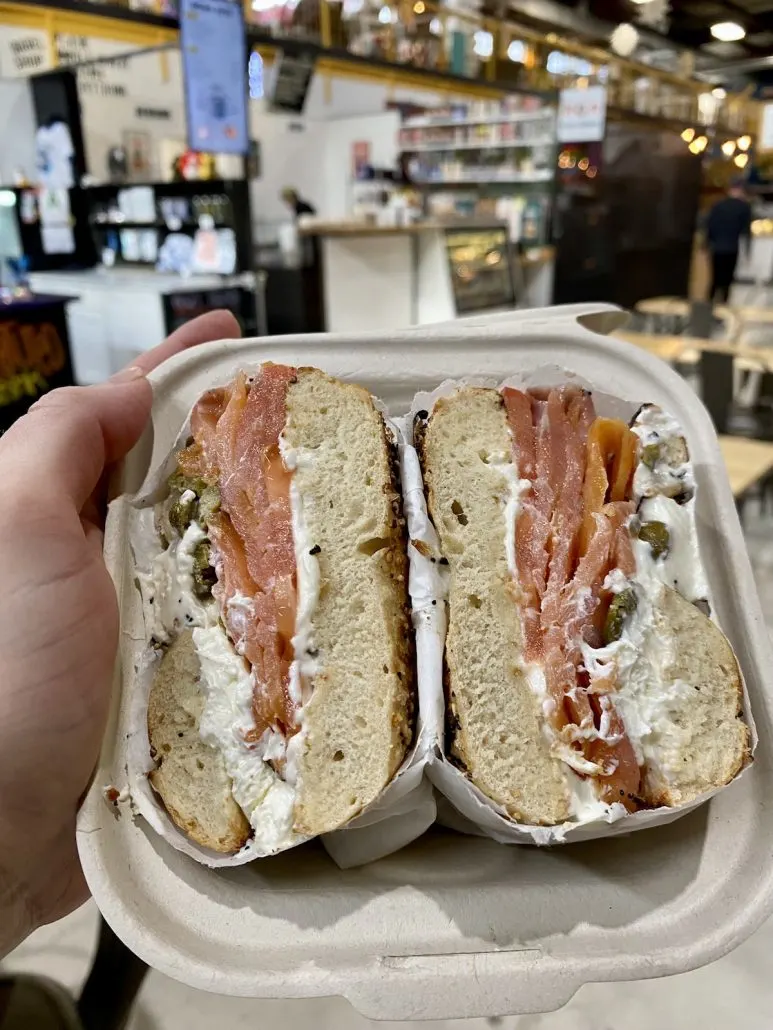 A lox bagel sandwich from Cold Smoke Bagels inside Logan Street Market in Louisville.