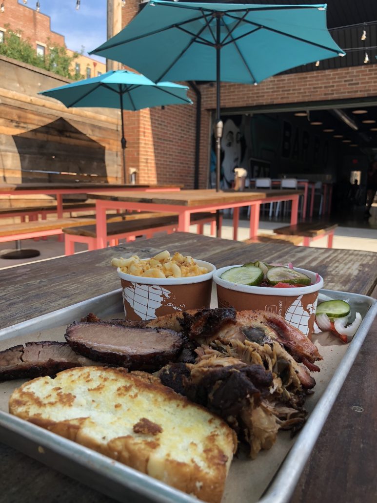 Texas style BBQ on the patio at Pecan Penny's a restaurant in downtown Columbus, Ohio.