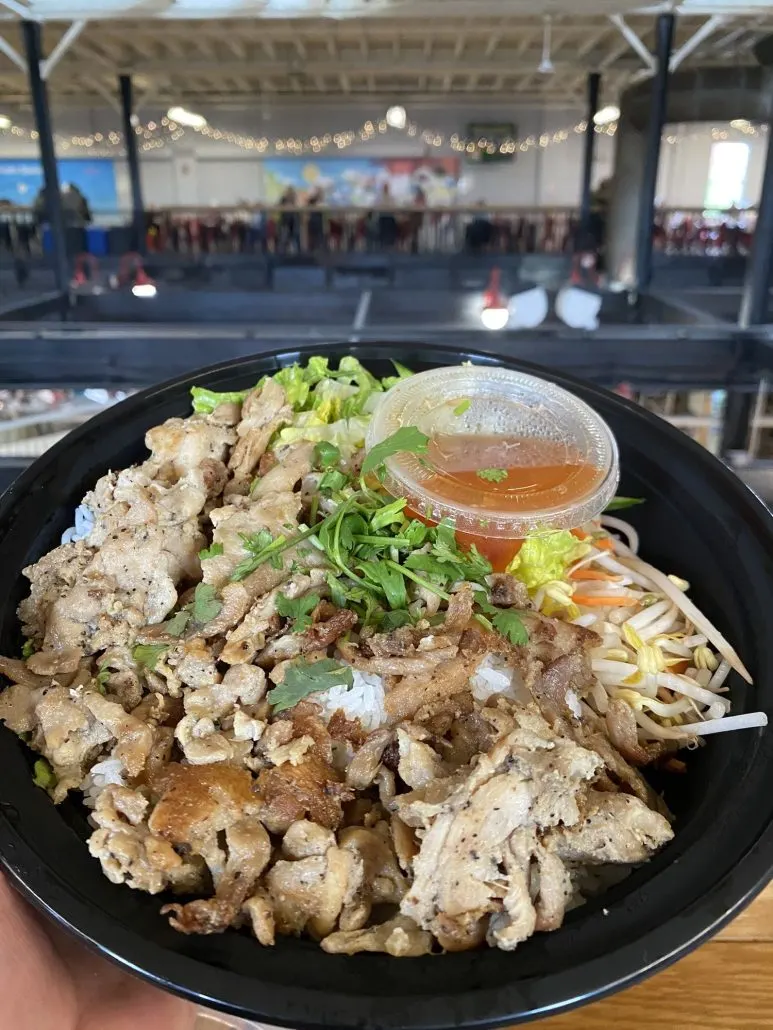 A chicken and noodle dish from Lan Viet in the North Market a food hall in downtown Columbus, Ohio.