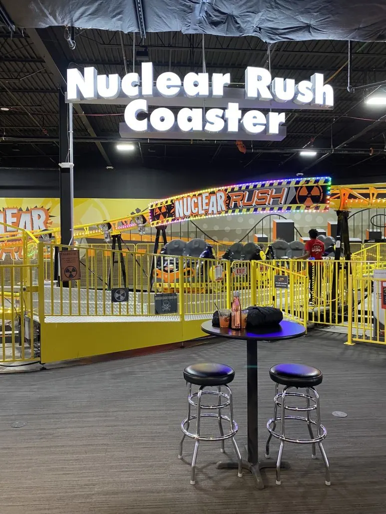 An indoor roller coaster at Scene 75, one of many fun date ideas in Columbus, Ohio.