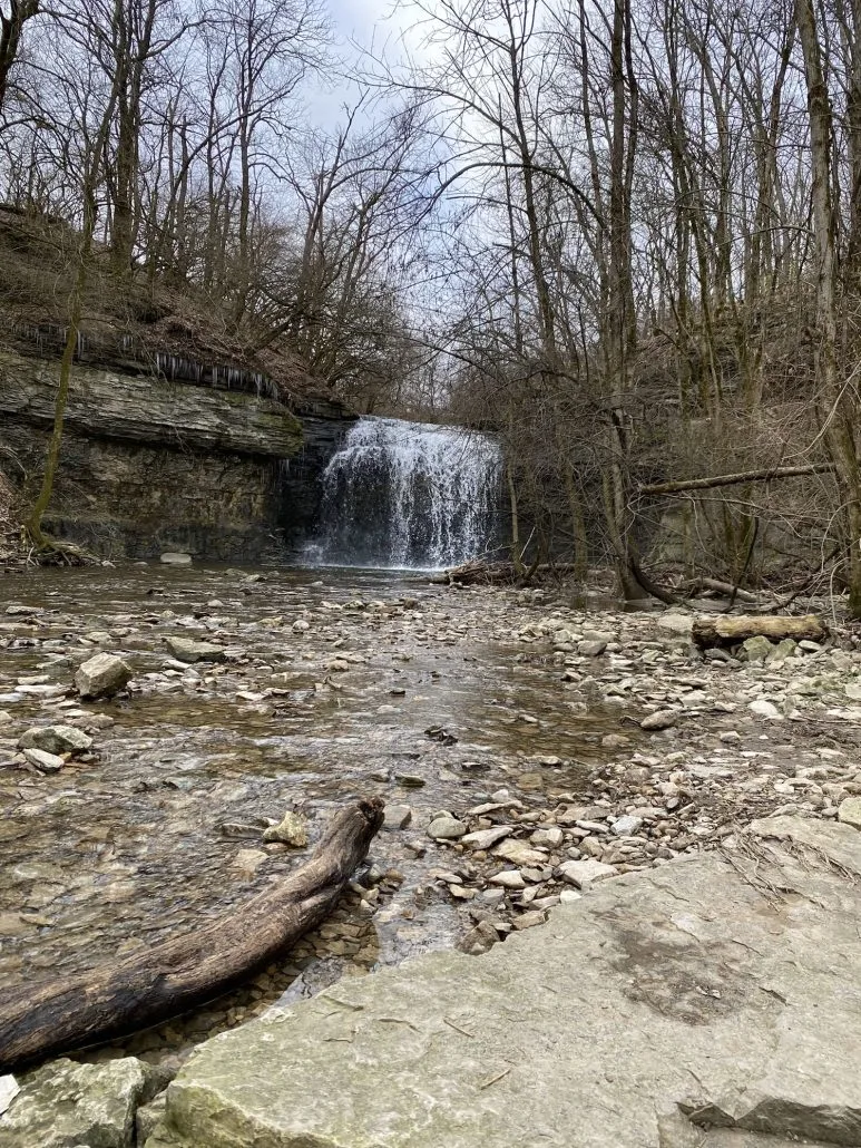 Millikin Falls at Quarry Trails Metro Park in Columbus, Ohio, a great destination for a day date in Columbus.