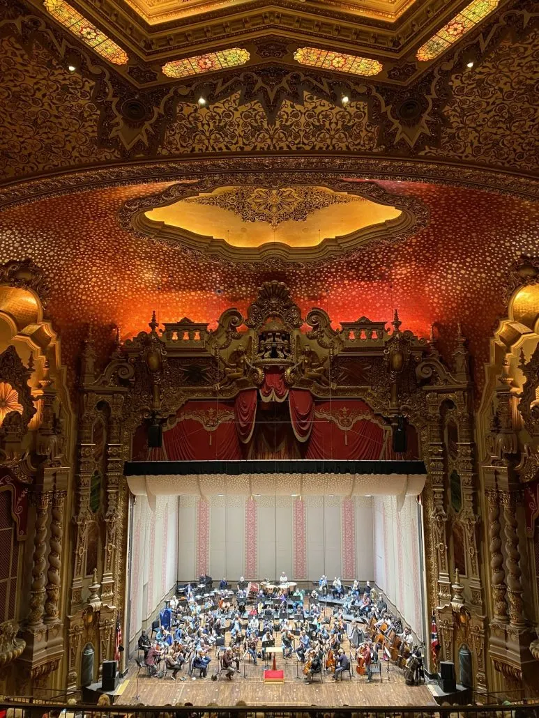 A view of the stage at Ohio Theatre in downtown Columbus, Ohio during a dress rehearsal of the Columbus Symphony Orchestra.