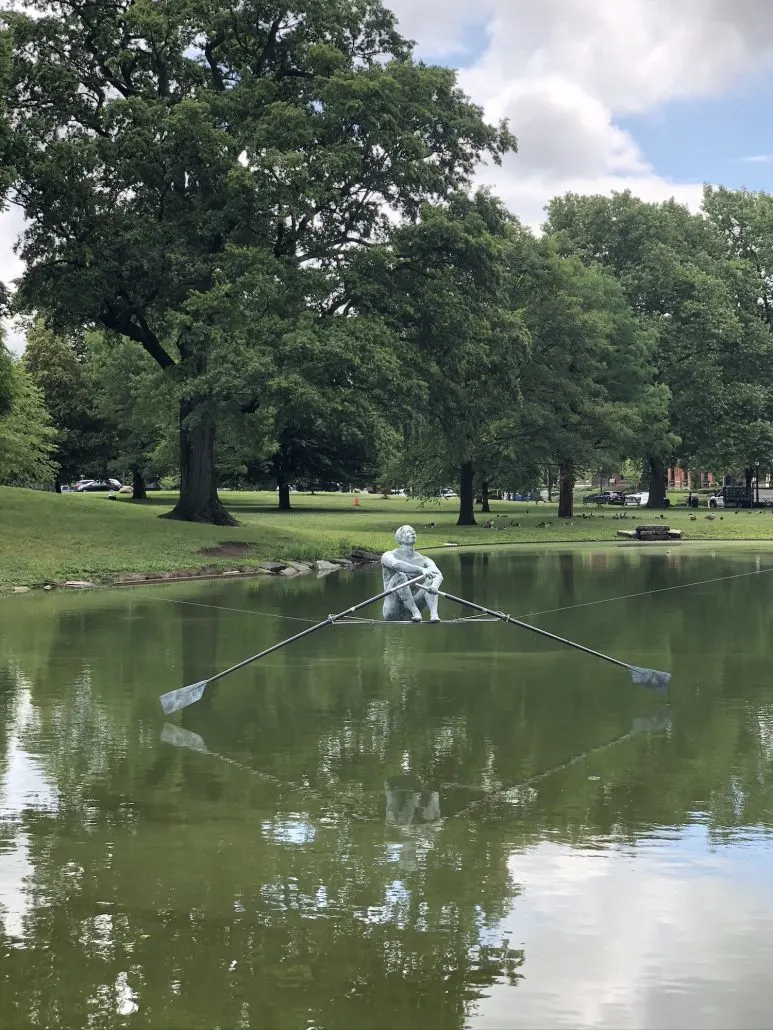 Suspended sculpture in Schiller Park, Columbus, Ohio.