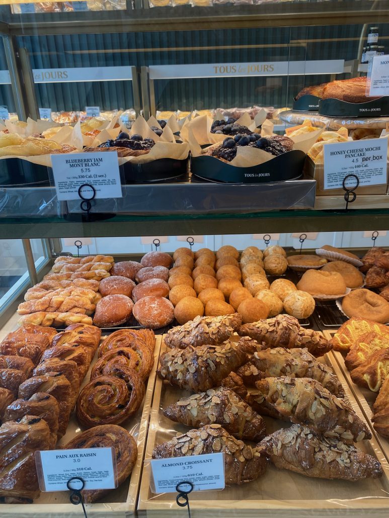 Baked goods on display at Tous le Jours a french bakery in Columbus, Ohio.