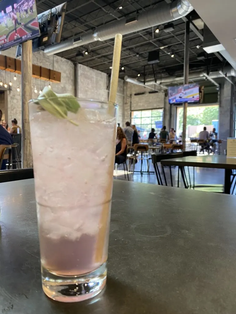 A cocktail sitting on a table at High Bank Distillery in Grandview, Ohio.